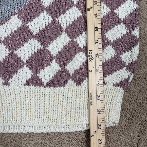 Weathervane Vest Womens M Ivory Mauve 80s Checker Vintage Colorblock Hand Knit - Picture 3 of 6